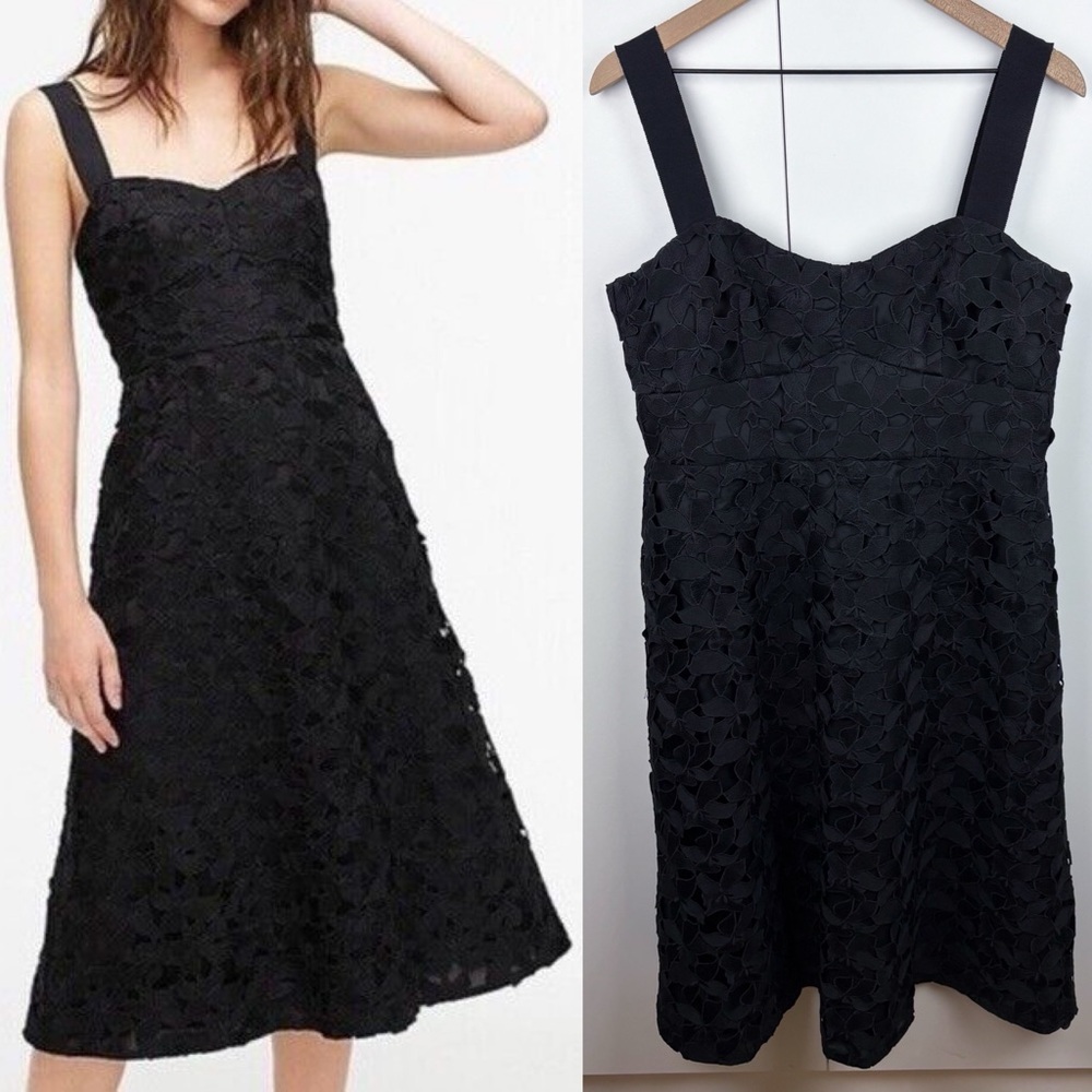 J. Crew Black Floral Lace Strap Midi Dress